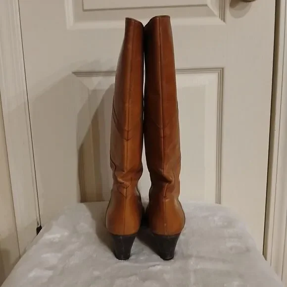 Vintage Celine Brown Leather Knee High Boots EU 39 Patina Distressed Old Money - Picture 5 of 8